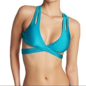 BECCA Blue Surplice Wrap Bikini Top L